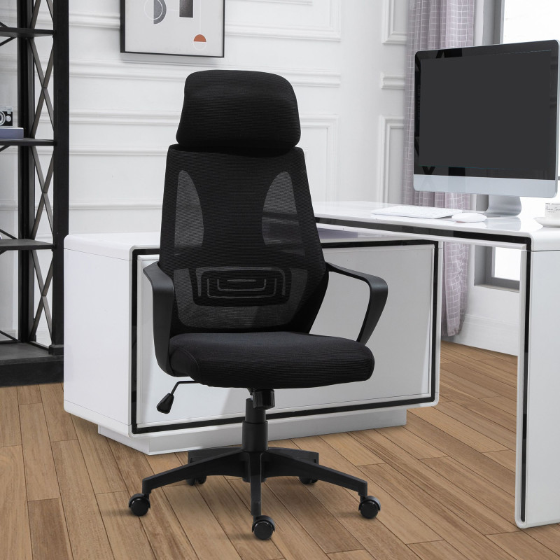 Ergonomic Office Chair with Up&Down Headrest with Adjustable Tilt Angle, Height Adjustable Swivel Seat, Lumbar Support, Black