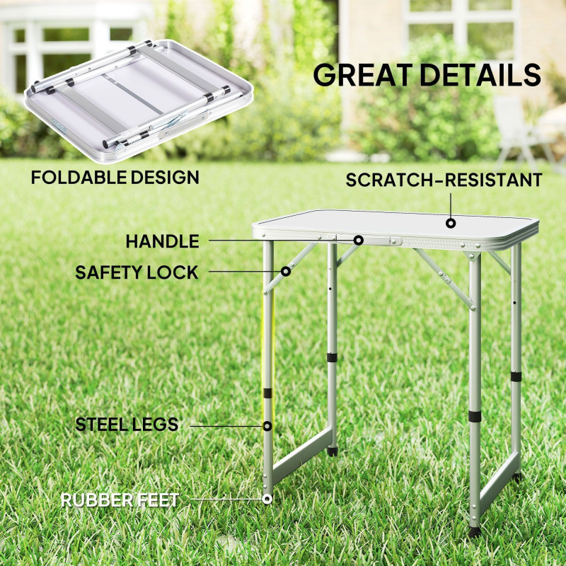Folding Adjustable Patio Picnic Table Portable Camping Dining Lunch Table Aluminum Frame Silver