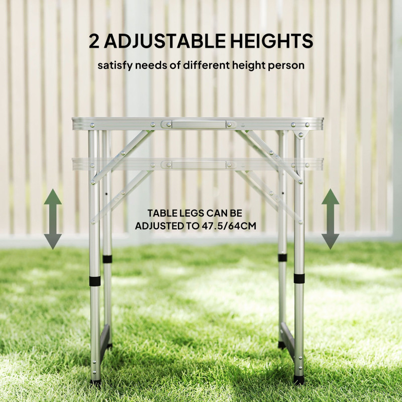 Folding Adjustable Patio Picnic Table Portable Camping Dining Lunch Table Aluminum Frame Silver