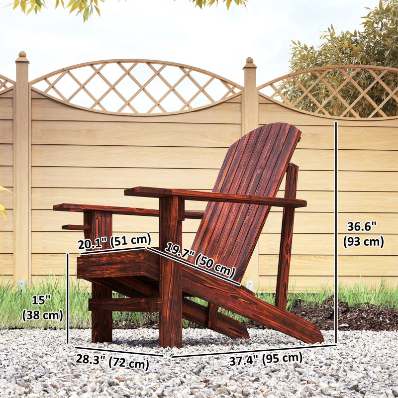 Classic Adirondack Chair Muskoka Chair, Garden Deck Chair with Cup Holder for Patio, Indoor, Backyard, Brown