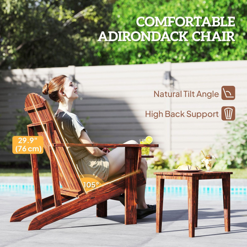 Classic Adirondack Chair Muskoka Chair, Garden Deck Chair with Cup Holder for Patio, Indoor, Backyard, Brown