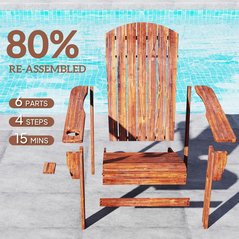 Classic Adirondack Chair Muskoka Chair, Garden Deck Chair with Cup Holder for Patio, Indoor, Backyard, Brown