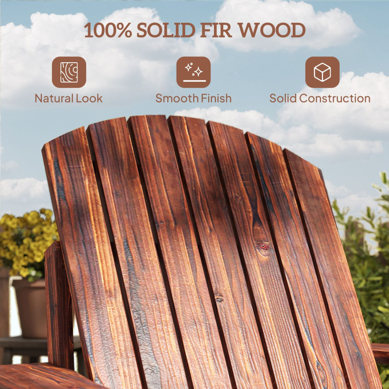 Classic Adirondack Chair Muskoka Chair, Garden Deck Chair with Cup Holder for Patio, Indoor, Backyard, Brown