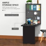 Wall Mounted Table Fold Out Convertible Desk, Multi-Functional Space Saving Computer Desk with Writing Floating Board for Students, Black