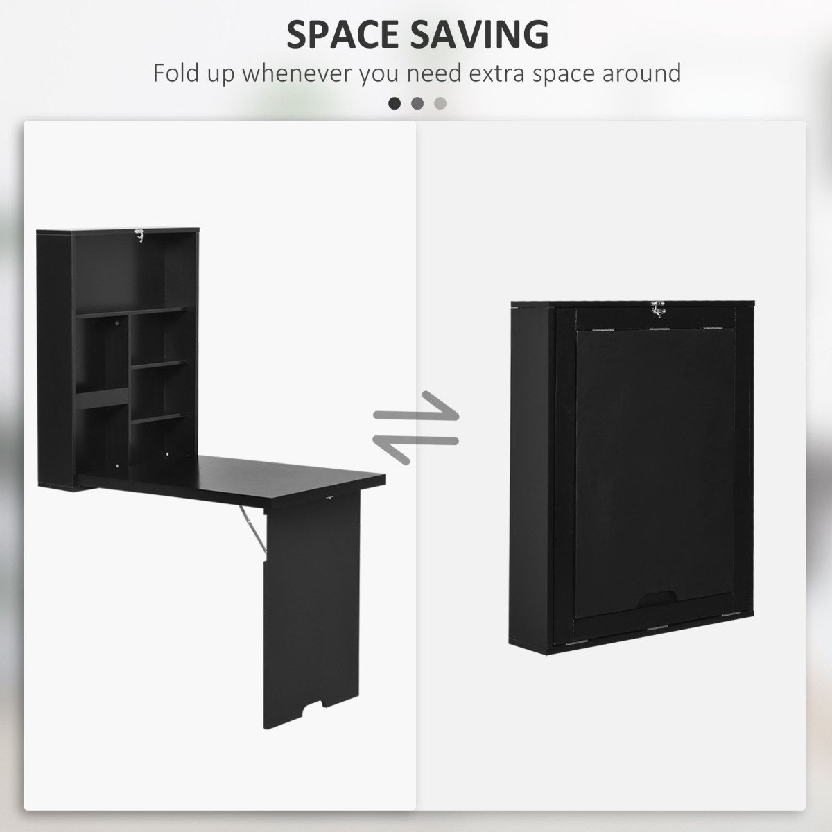 Wall Mounted Table Fold Out Convertible Desk, Multi-Functional Space Saving Computer Desk with Writing Floating Board for Students, Black