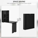 Wall Mounted Table Fold Out Convertible Desk, Multi-Functional Space Saving Computer Desk with Writing Floating Board for Students, Black