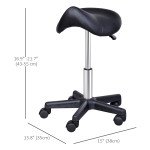 Saddle Stool, PU Leather Rolling Stool with Wheels, Adjustable Salon Chair for Kitchen, Salon Spa, Bar, Home Office, Massage, Black