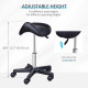 Saddle Stool, PU Leather Rolling Stool with Wheels, Adjustable Salon Chair for Kitchen, Salon Spa, Bar, Home Office, Massage, Black