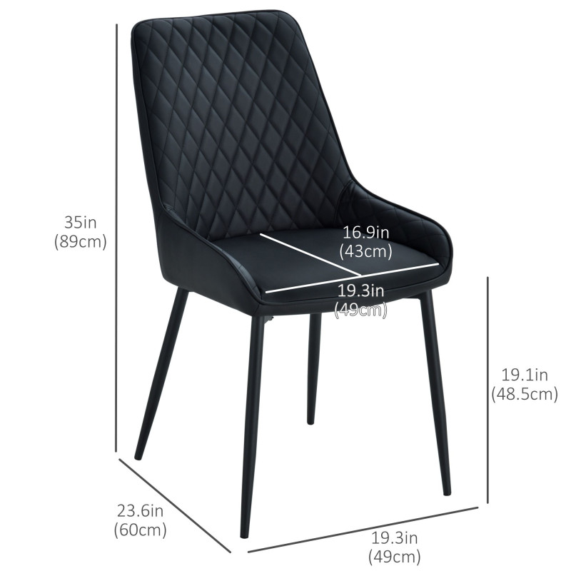 Upholstered Kitchen Chairs, Modern Dining Chairs Set of 2 with Diamond Tufting and Steel Legs for Dining Room, Black