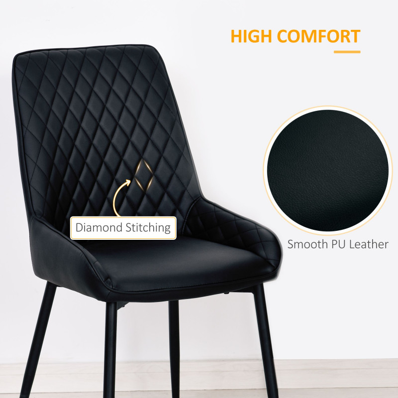 Upholstered Kitchen Chairs, Modern Dining Chairs Set of 2 with Diamond Tufting and Steel Legs for Dining Room, Black