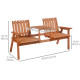 Garden Bench for 2 Persons with Middle Table and Umbrella Hole, 2-Seater Outdoor Wooden Bench with Slat Design, Orange