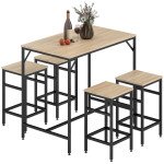 5 Pieces Industrial Rectangular Bar Table Set, Dining Table Set Breakfast Table with 4 Stools for Dining Room, Kitchen, Dinette, Oak