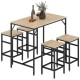 5 Pieces Industrial Rectangular Bar Table Set, Dining Table Set Breakfast Table with 4 Stools for Dining Room, Kitchen, Dinette, Oak