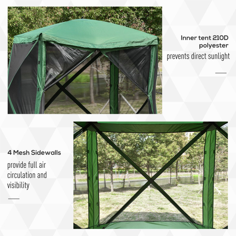 Pop-Up Tent, Foldable Screen Tent with Carry Bag, Zippered Door and Ground Stakes, Fits 3-4 People, Green