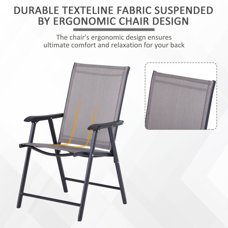 2-Piece Folding Dining Chair Set for Relaxing on Patio, Balcony, or Garden, Comfortable Outdoor Furniture with Armrests, Black