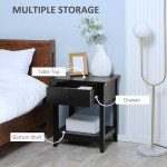 Modern Style Nightstand, Small End Table with Drawer and Storage Shelf for Bedroom, Living Room, Black