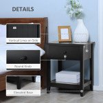 Modern Style Nightstand, Small End Table with Drawer and Storage Shelf for Bedroom, Living Room, Black