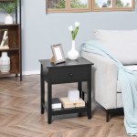 Modern Style Nightstand, Small End Table with Drawer and Storage Shelf for Bedroom, Living Room, Black