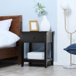 Modern Style Nightstand, Small End Table with Drawer and Storage Shelf for Bedroom, Living Room, Black