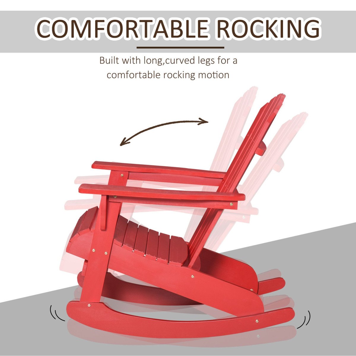 Wooden Adirondack Rocking Muskoka Chair with Slatted Wooden Design, Fanned Back and Classic Rustic Style, Red