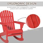Wooden Adirondack Rocking Muskoka Chair with Slatted Wooden Design, Fanned Back and Classic Rustic Style, Red