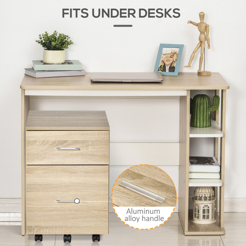 Mobile Filing Cabinet, Vertical File Cabinet with 2 Drawers, Wheels, for Letter or A4 File, Natural
