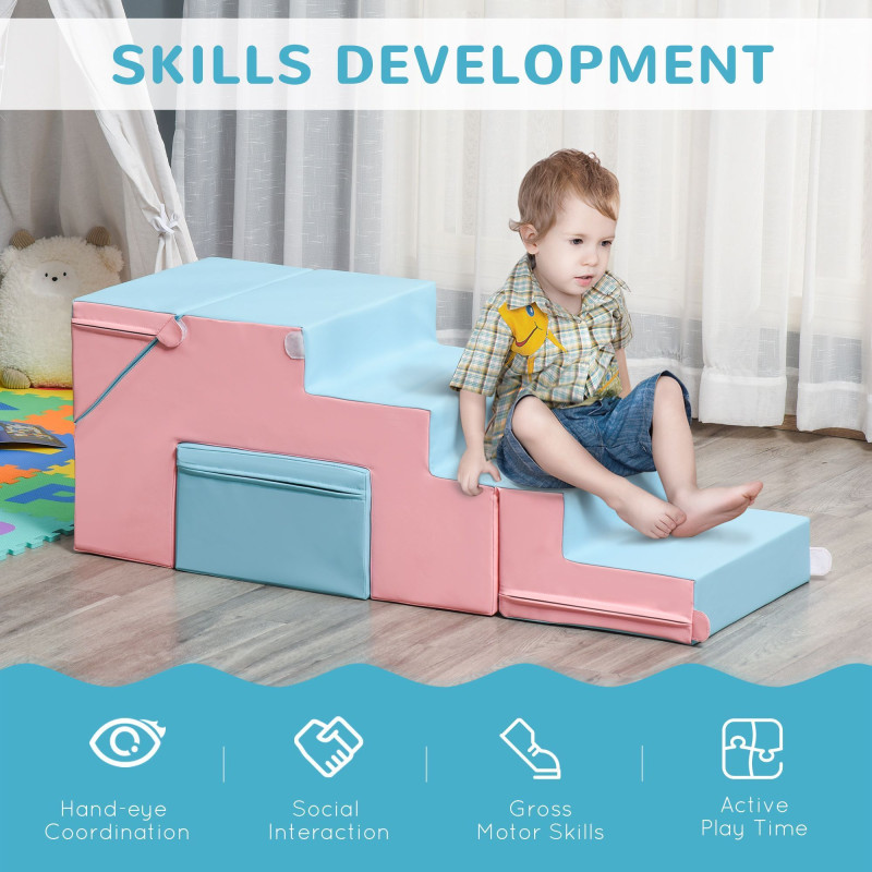 Qaba 2-Piece Soft Play Kids Foam Play Se for Crawl and Climb, Light Blue