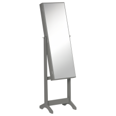 Mirror Jewelry Cabinet Armoire, Lockable Jewelry Organizer with Full-Length Mirror, 3 Angle Adjustable, Grey