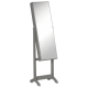 Mirror Jewelry Cabinet Armoire, Lockable Jewelry Organizer with Full-Length Mirror, 3 Angle Adjustable, Grey