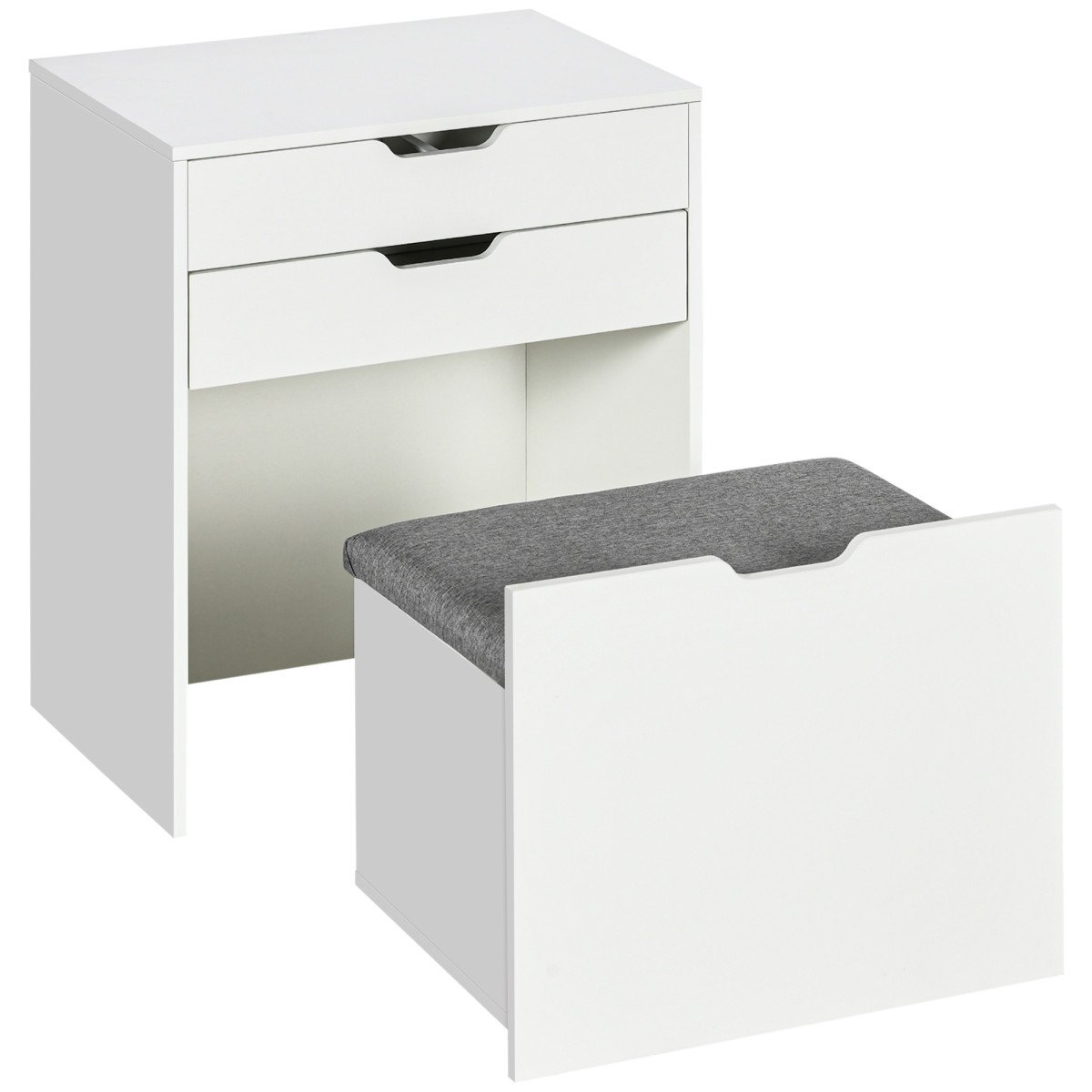 Vanity Set with Flip Top Mirror, Makeup Vanity Table with Stool, Dressing Table with Drawer and 7 Compartments, White