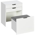 Vanity Set with Flip Top Mirror, Makeup Vanity Table with Stool, Dressing Table with Drawer and 7 Compartments, White
