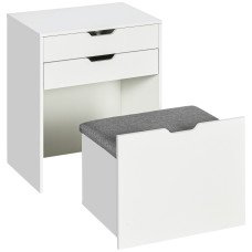 Vanity Set with Flip Top Mirror, Makeup Vanity Table with Stool, Dressing Table with Drawer and 7 Compartments, White