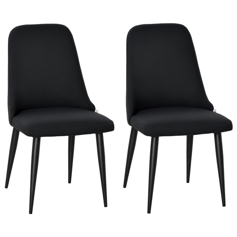 Modern Dining Chair Set of 2, Fabric Upholstered Side Chairs for Kitchen Living Room with Metal Legs, Black