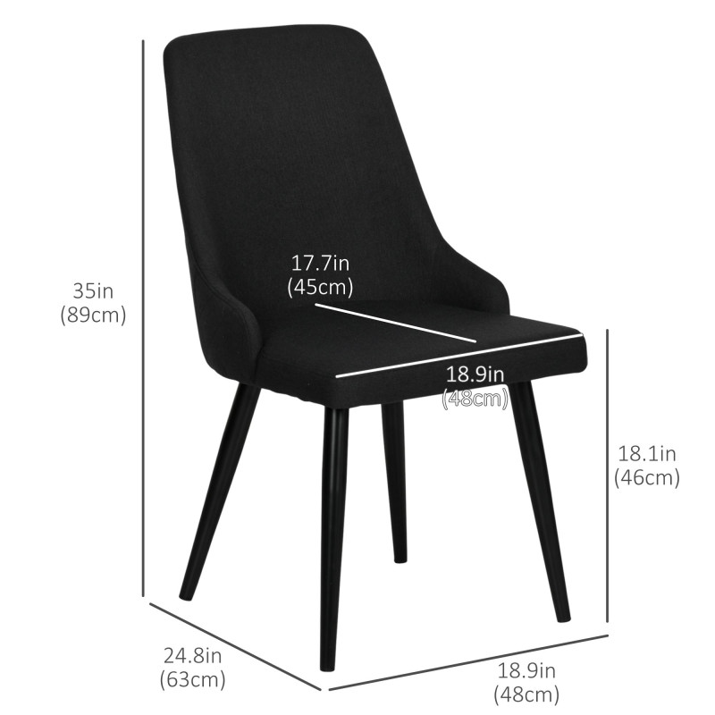 Modern Dining Chair Set of 2, Fabric Upholstered Side Chairs for Kitchen Living Room with Metal Legs, Black
