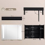 LED Medicine Cabinet with Mirror, Wall Mounted Bathroom Mirror Cabinet with Adjustable Shelves, High Gloss Black