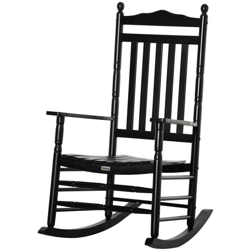 Wooden Outdoor Rocking Chair, Patio Rocking Chair with Slatted High Back and Armrests for Porch, Garden, Lawn, Black