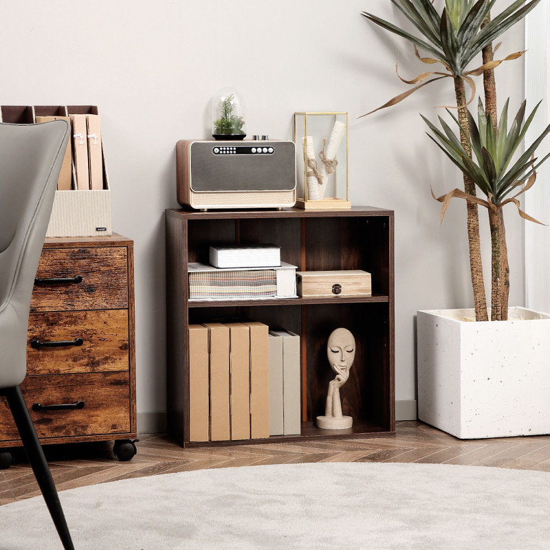 Wood Small Bookshelf 2 Tier Storage Rack Chest Unit Home Office Furniture Walnut