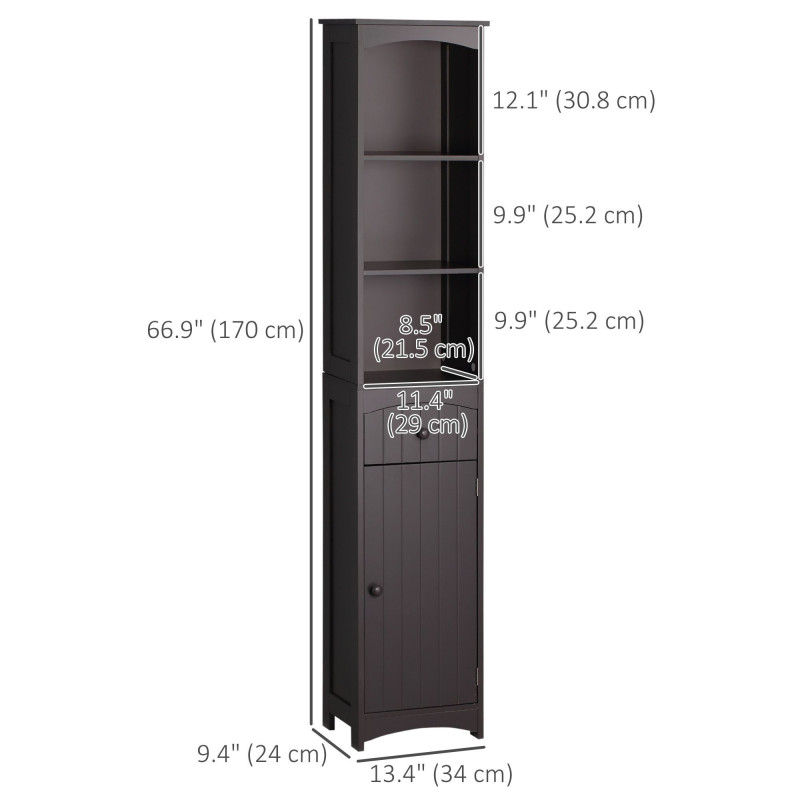 Tall Bathroom Cabinet Storage Organizer, Linen Tower with Shelves and Drawer