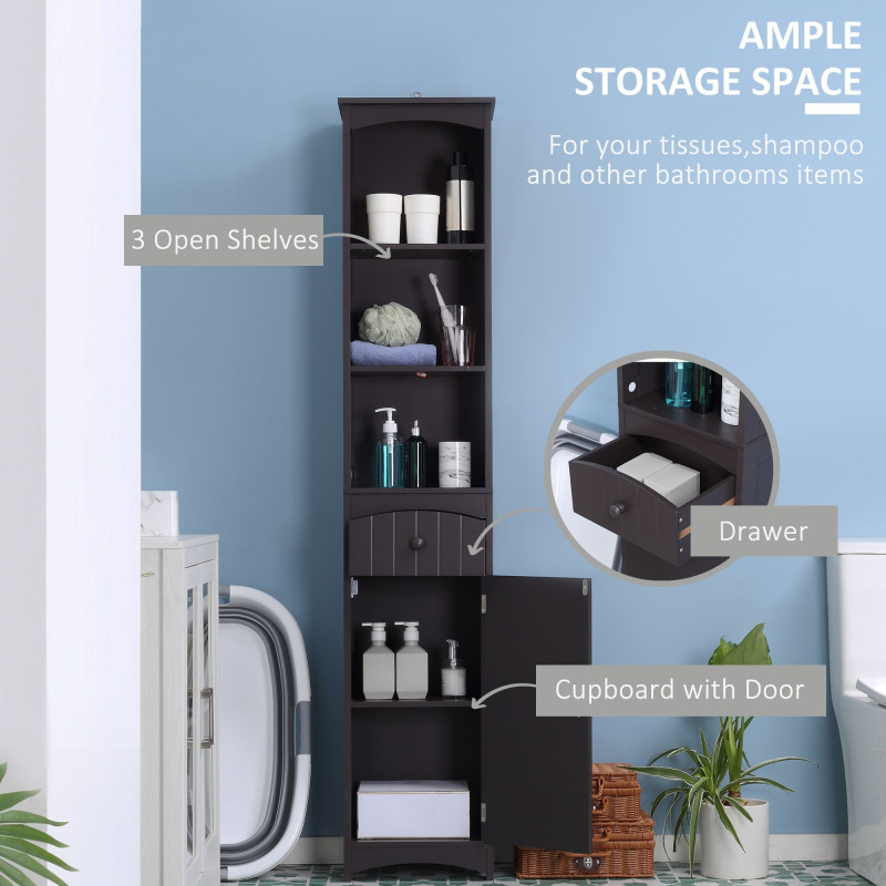 Tall Bathroom Cabinet Storage Organizer, Linen Tower with Shelves and Drawer