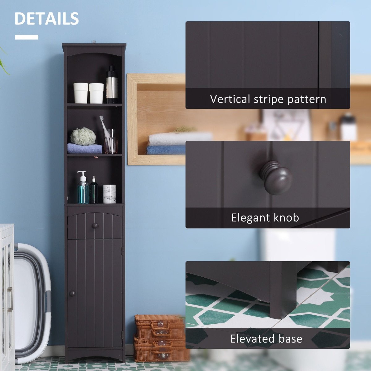 Tall Bathroom Cabinet Storage Organizer, Linen Tower with Shelves and Drawer