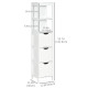 Narrow Bathroom Cabinet with 3 Drawers and 2 Tier Shelf, Tall Cupboard Freestanding Linen Tower, White