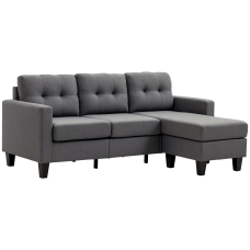 L-shaped Sofa, 3 Seater Couch with Ottoman, Corner Sofa with Thick Padded Cushion and Wood Legs, Dark Grey