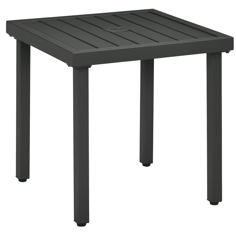 Outdoor Side Table, Patio End Table with Umbrella Hole, Small Coffee Table with Steel Frame for Balcony, Gray