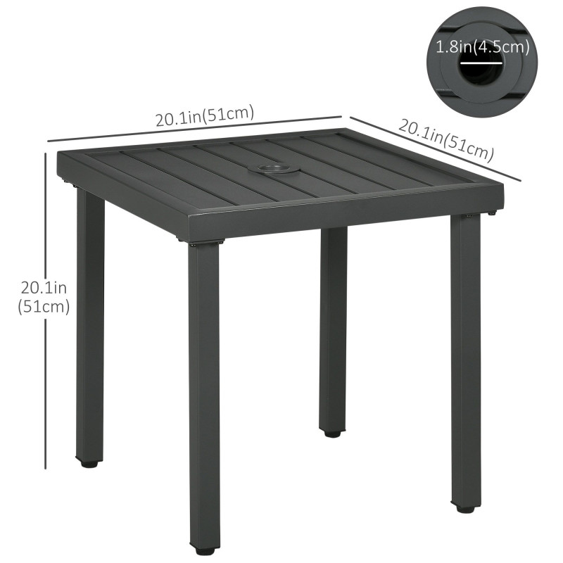 Outdoor Side Table, Patio End Table with Umbrella Hole, Small Coffee Table with Steel Frame for Balcony, Gray