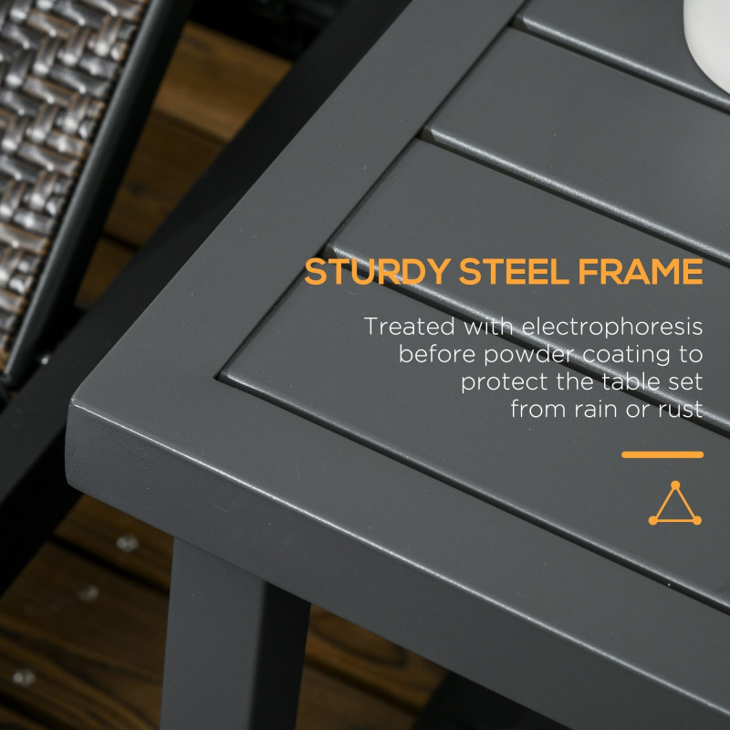 Outdoor Side Table, Patio End Table with Umbrella Hole, Small Coffee Table with Steel Frame for Balcony, Gray