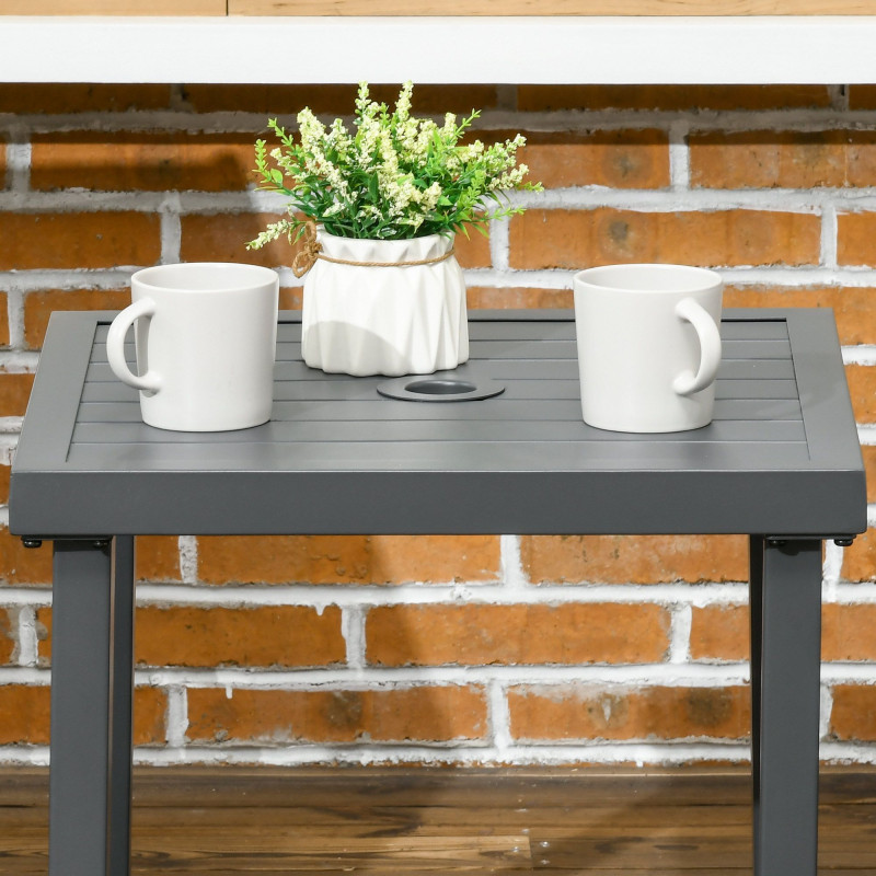 Outdoor Side Table, Patio End Table with Umbrella Hole, Small Coffee Table with Steel Frame for Balcony, Gray
