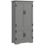 4-Door Storage Cabinet Multi-Storey Large Space Pantry with Adjustable Shelves Grey
