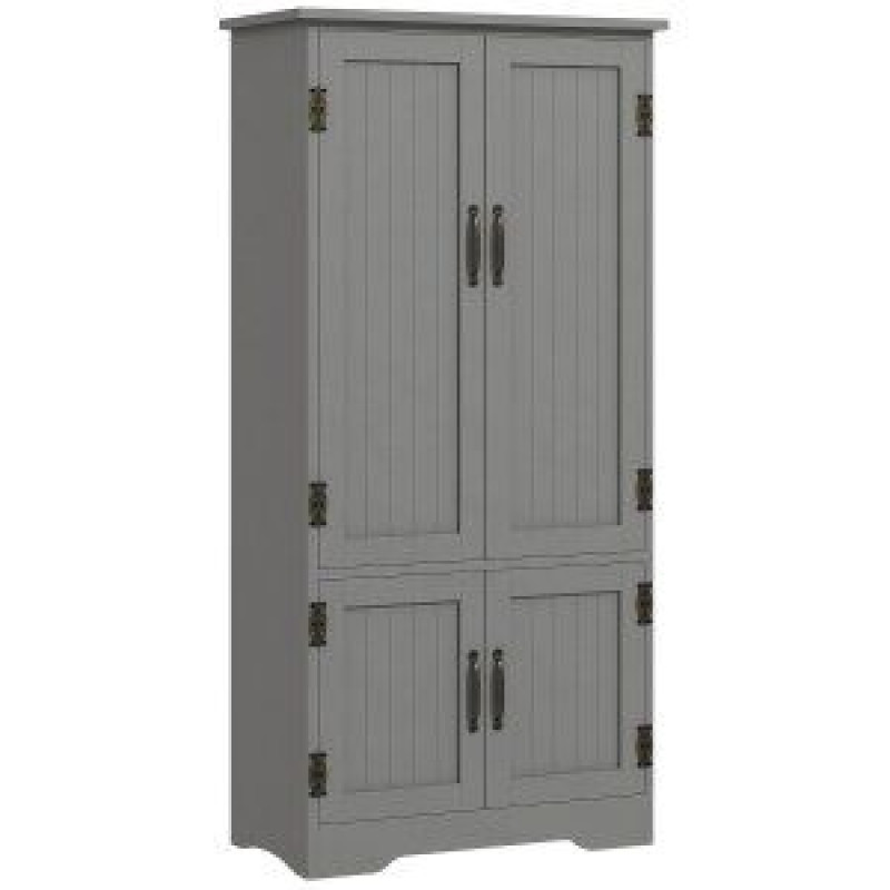 4-Door Storage Cabinet Multi-Storey Large Space Pantry with Adjustable Shelves Grey