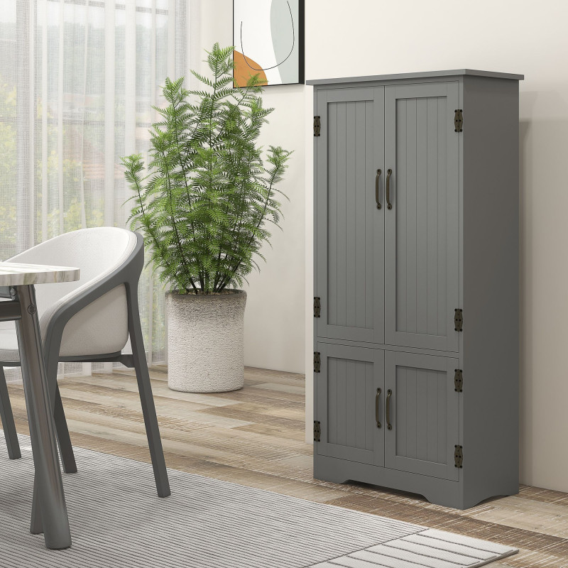4-Door Storage Cabinet Multi-Storey Large Space Pantry with Adjustable Shelves Grey