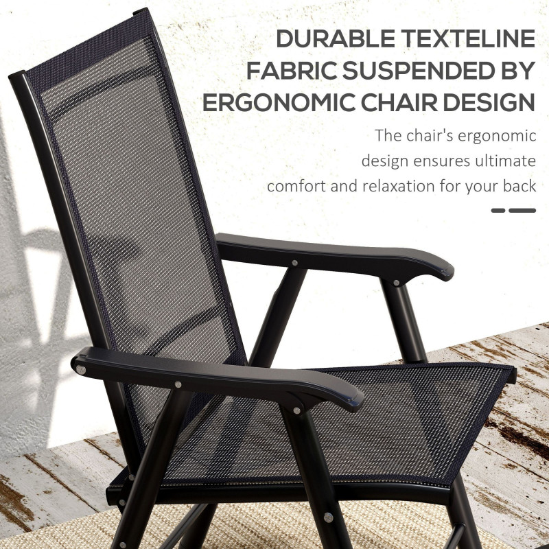 4-Piece Folding Chair Set for Relaxing on Patio Balcony Garden, Comfortable Outdoor Furniture with Armrests, Black